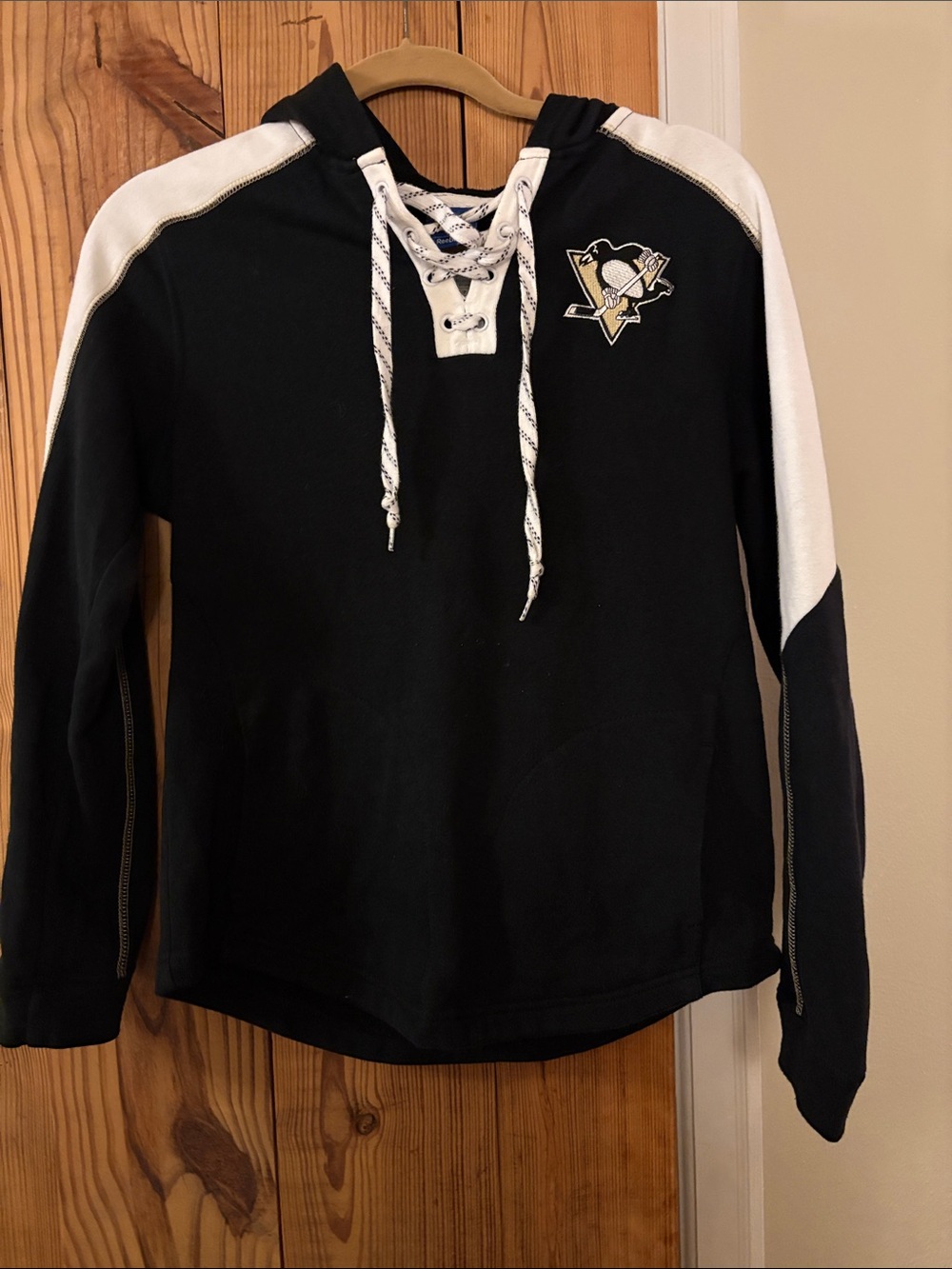 Reebok Black and White Hockey Lace-Up Hoodie